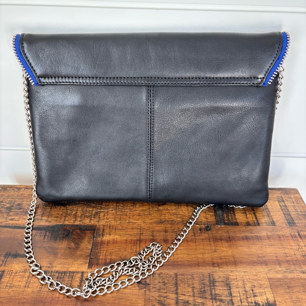 Halogen "Date Night" Asymmetrical Flap Clutch Black Leather - Picture 14 of 16